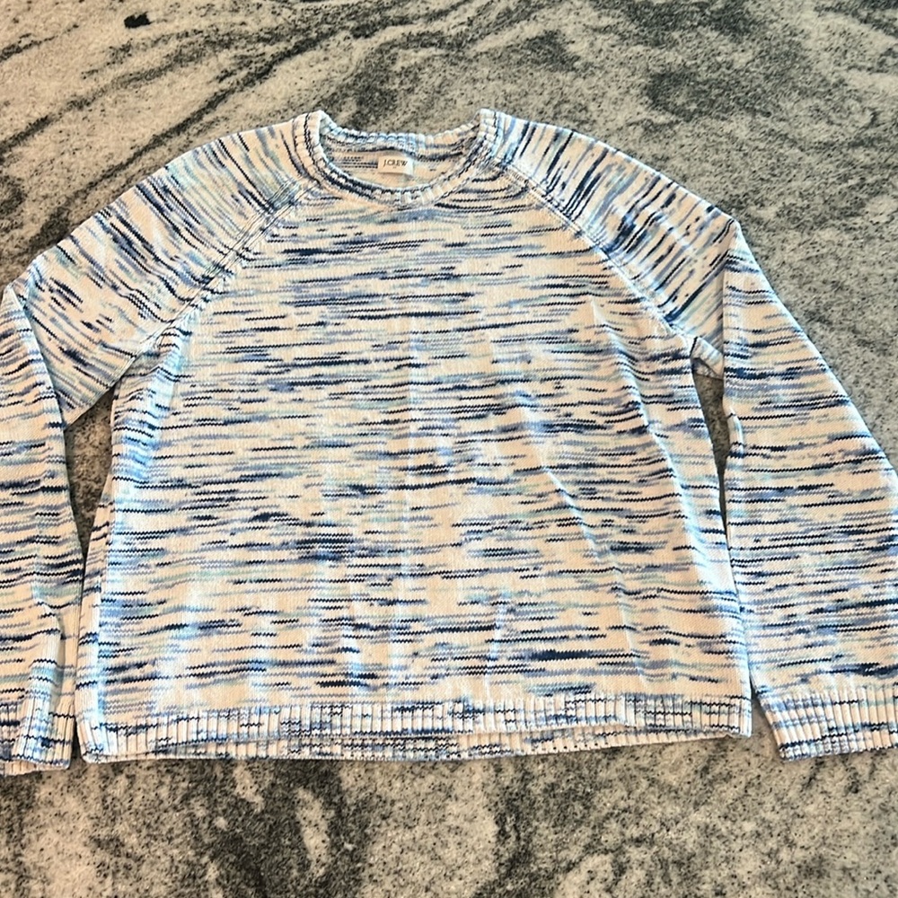 J. Crew Blue and White Crew Neck Sweater